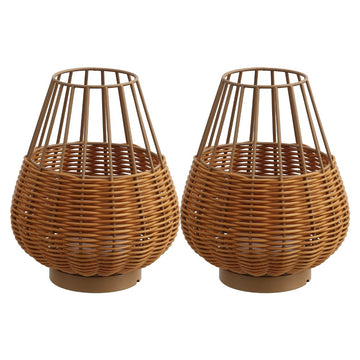 Elian 10" Modern Rustic Decorative Indoor/Outdoor Faux Wicker Rechargeable/Cordless Dimmable Integrated LED Table Lamp, Set of 2